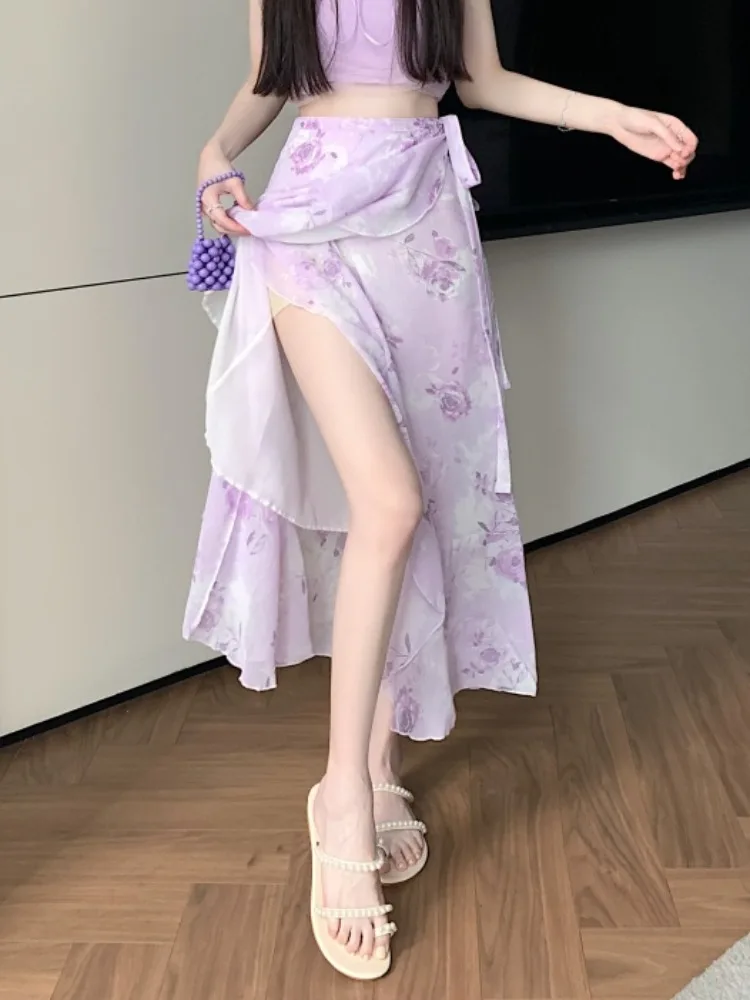 Travel Friendly Style Half Skirt with Lace Trim Women's Spring Summer Purple Slimming Wrap around Long Skirt
Travel Friendly Style Half Skirt with Lace Trim Women's Spring Summer Purple Slimming Wrap around Long Skirt
