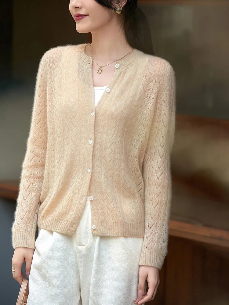 Fashion 100% Merino Wool Women Thin Sweater Spring Summer Hollow Out Knitted Cardigan Solid Outerwear Long Sleeve Clothing Tops
Fashion 100% Merino Wool Women Thin Sweater Spring Summer Hollow Out Knitted Cardigan Solid Outerwear Long Sleeve Clothing Tops