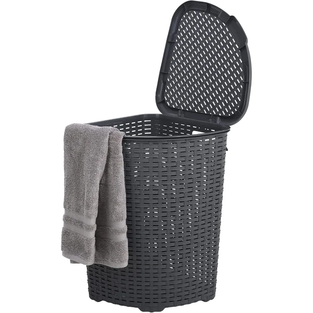 Plastic Corner Laundry Hamper with Lid, Curved Designed Laundry Basket, Triangle Grey Cloths Hamper Organizer with Cut-out Handl
Plastic Corner Laundry Hamper with Lid, Curved Designed Laundry Basket, Triangle Grey Cloths Hamper Organizer with Cut-out Handl
