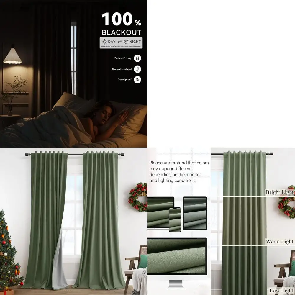 Olive Green 100% Blackout Linen Curtains, 96 Length, 2-Panel Set with Hook Belt Tabs for Privacy and Light Blocking
Olive Green 100% Blackout Linen Curtains, 96 Length, 2-Panel Set with Hook Belt Tabs for Privacy and Light Blocking