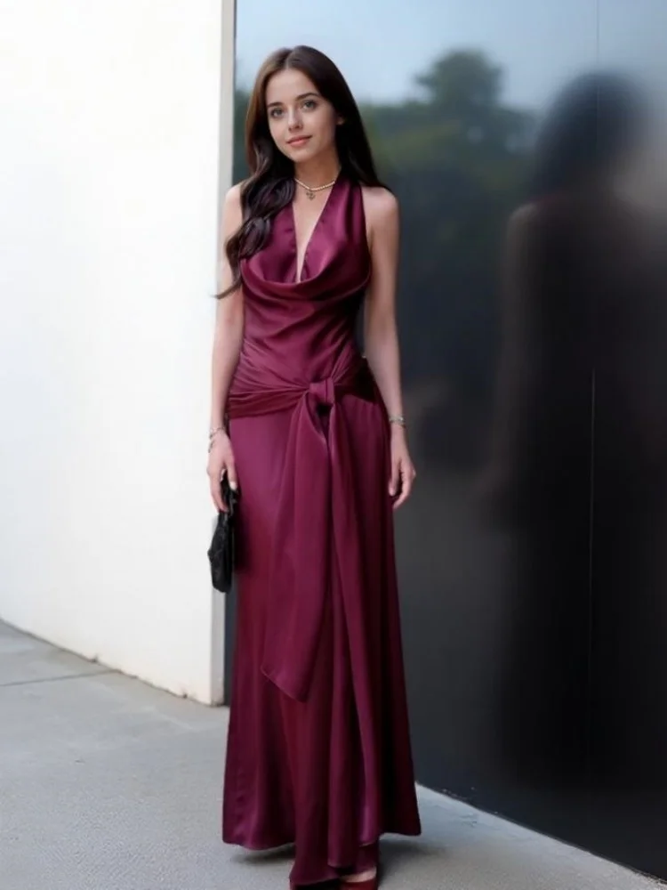 Beshinel Customized Swing Collar Sleeveless Lace Up Evening Dresses Elegant Sexy Wine Red Satin Prom Gowns 2025
Beshinel Customized Swing Collar Sleeveless Lace Up Evening Dresses Elegant Sexy Wine Red Satin Prom Gowns 2025