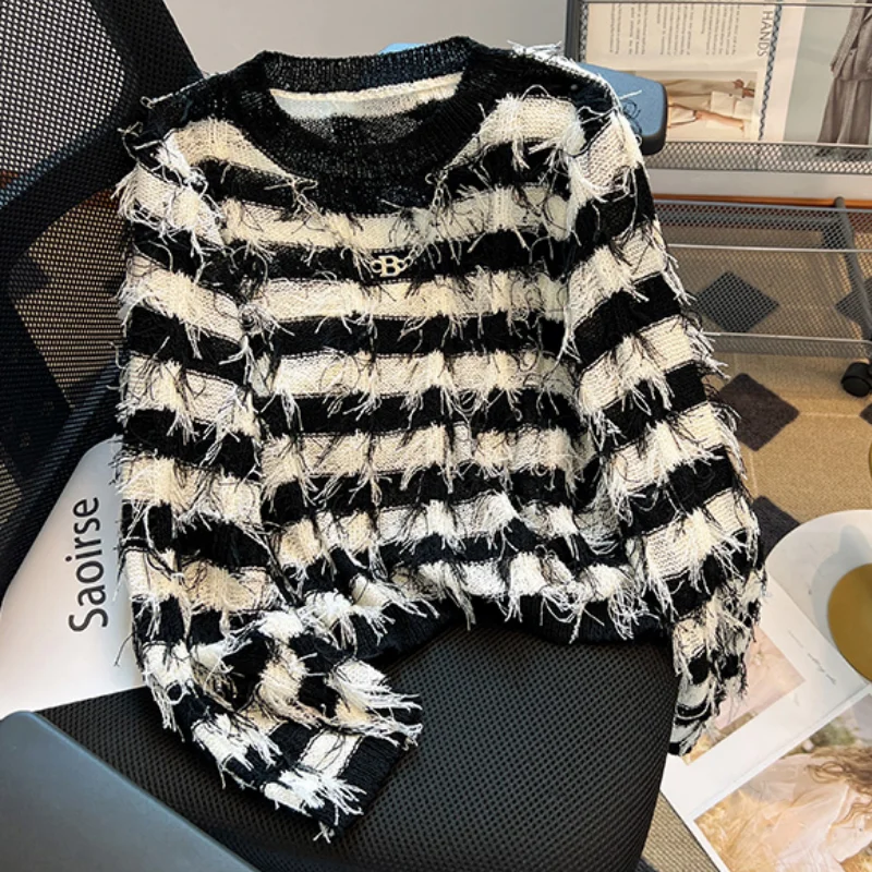 Women Black Clothing Knitting Sweater Long Sleeve Round Neck Stripe Contrasting Colors NEW Fashion Female Cashmere Winter Tops
Women Black Clothing Knitting Sweater Long Sleeve Round Neck Stripe Contrasting Colors NEW Fashion Female Cashmere Winter Tops