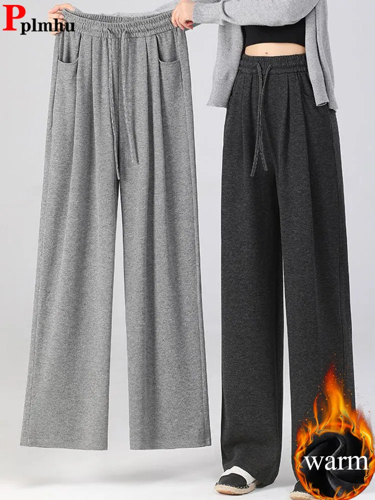 Classic Solid Elastic High Waist Loose Straight Pants Winter Warm Velvet Lined Wide Leg Sweatpants Korean Casual Thicken Calca
Classic Solid Elastic High Waist Loose Straight Pants Winter Warm Velvet Lined Wide Leg Sweatpants Korean Casual Thicken Calca