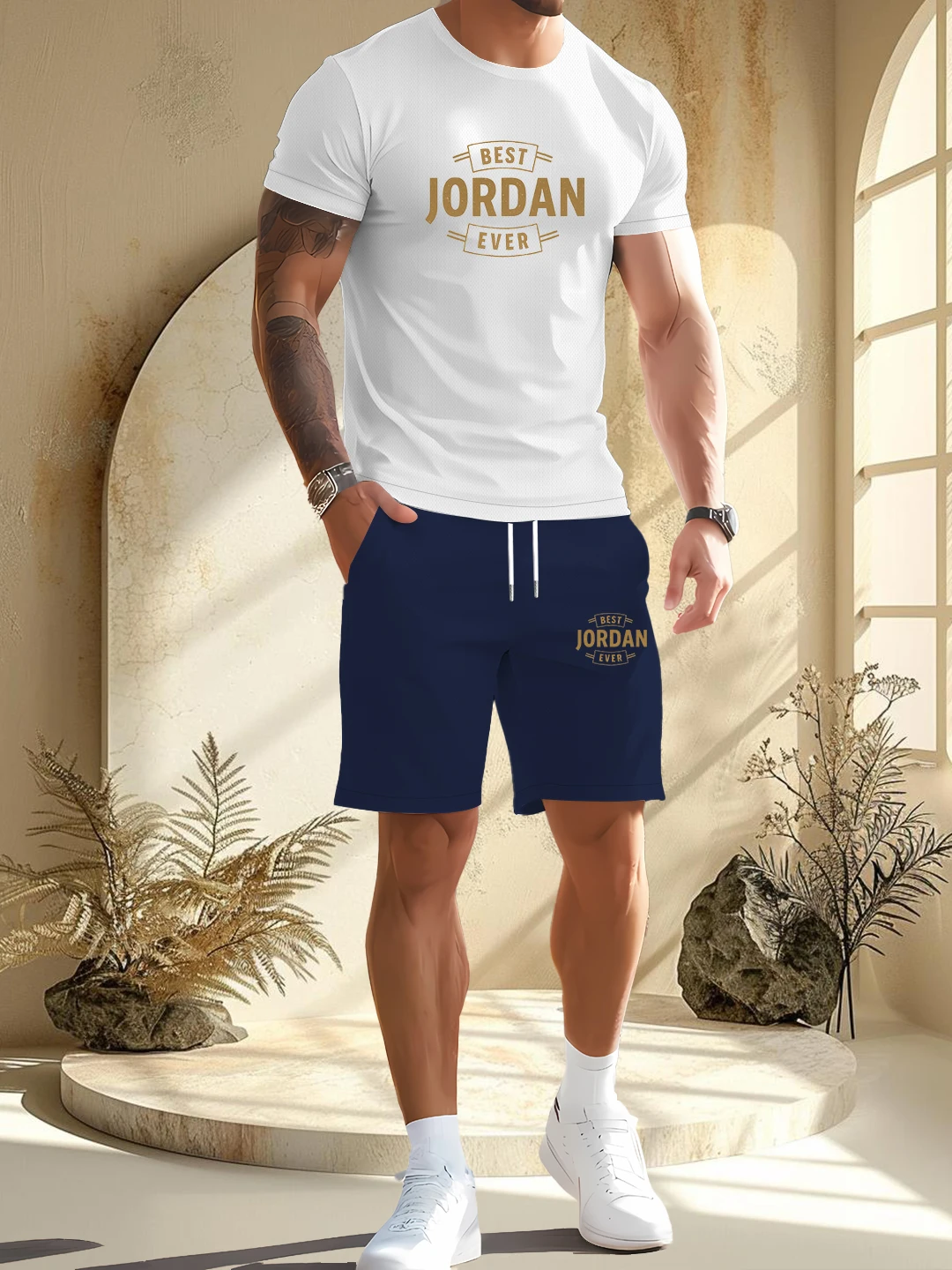 New summer men's two-piece fashion casual clothing round neck short-sleeved T-shirt and drawstring shorts sports T-shirt set
New summer men's two-piece fashion casual clothing round neck short-sleeved T-shirt and drawstring shorts sports T-shirt set