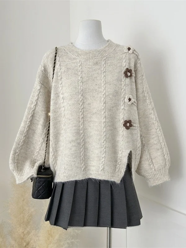 Autumn Winter Women's Soft Floral Knitted Long Sve round Ne Pullover Sweater Casual Loose Fit Warm Thiened Knitwear
Autumn Winter Women's Soft Floral Knitted Long Sve round Ne Pullover Sweater Casual Loose Fit Warm Thiened Knitwear