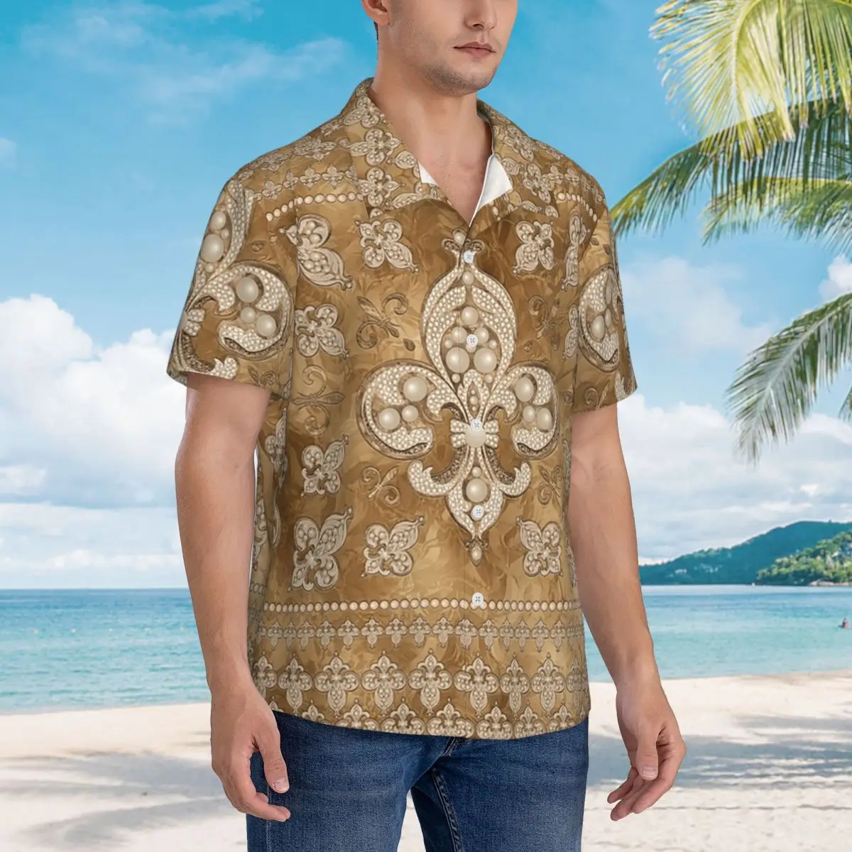 Fleur-de-lis Luxury Pearl And Gold Hawaiian Shirts Funny Men Short Sleeve Shirt for Summer Beach Men's Lapel Tops
Fleur-de-lis Luxury Pearl And Gold Hawaiian Shirts Funny Men Short Sleeve Shirt for Summer Beach Men's Lapel Tops