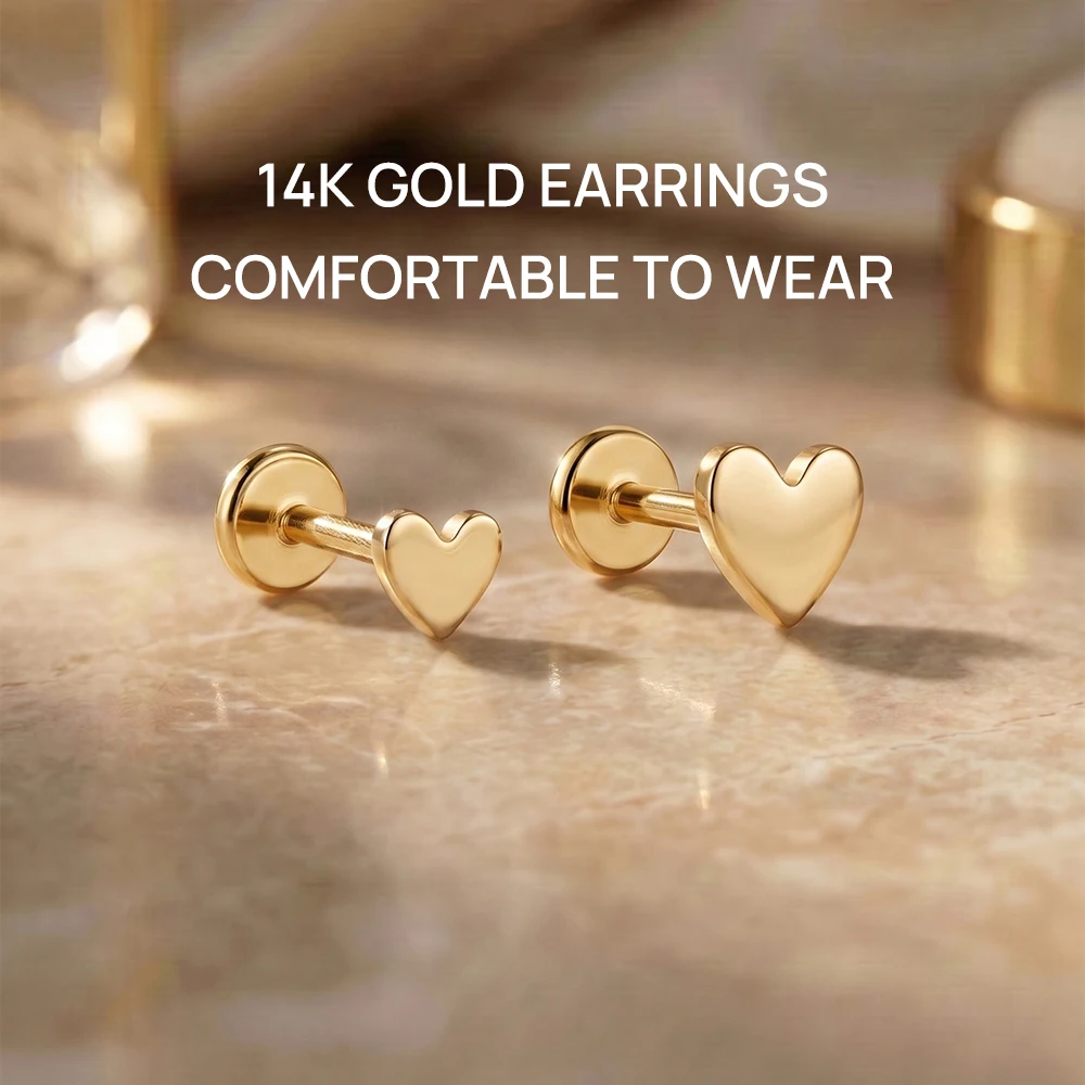 AIDE 14K Solid Gold Multi-size Mini Flat Back Piercing Earrings For Women Classic Glossy Heart Birthday Anniversary Gifts
AIDE 14K Solid Gold Multi-size Mini Flat Back Piercing Earrings For Women Classic Glossy Heart Birthday Anniversary Gifts