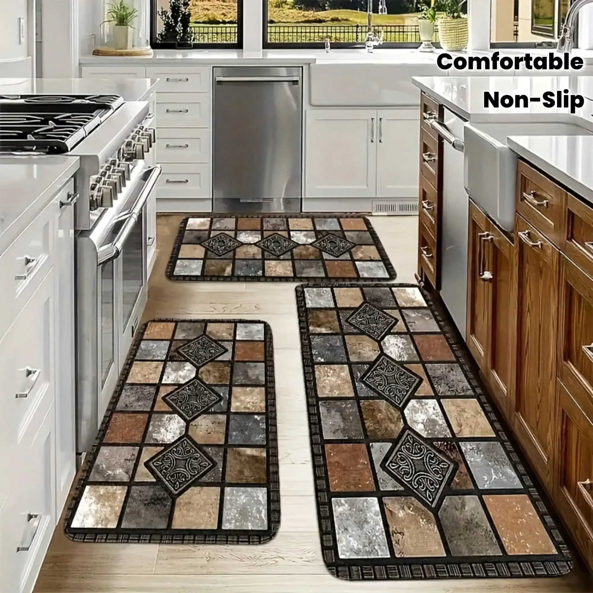 2D Flat 1pc Brown Kitchen Absorbent Diatomaceous Earth Floor Mats, Vintage Plaid Style Long Rugs, Oil And Non-slip Backing
2D Flat 1pc Brown Kitchen Absorbent Diatomaceous Earth Floor Mats, Vintage Plaid Style Long Rugs, Oil And Non-slip Backing