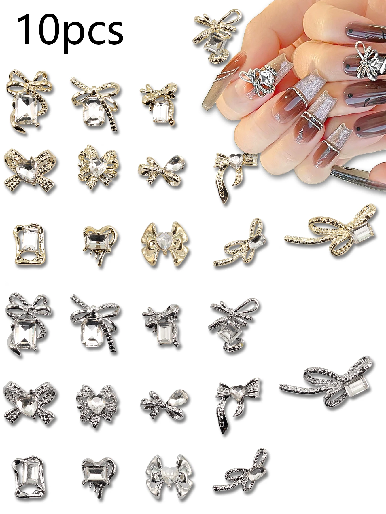 10pcs Nail Art Charm, Y2K Style Bowknot, Heart-Shaped Shiny Nail Jewelry DIY Nail Decorations, Special for Nail Salons
10pcs Nail Art Charm, Y2K Style Bowknot, Heart-Shaped Shiny Nail Jewelry DIY Nail Decorations, Special for Nail Salons