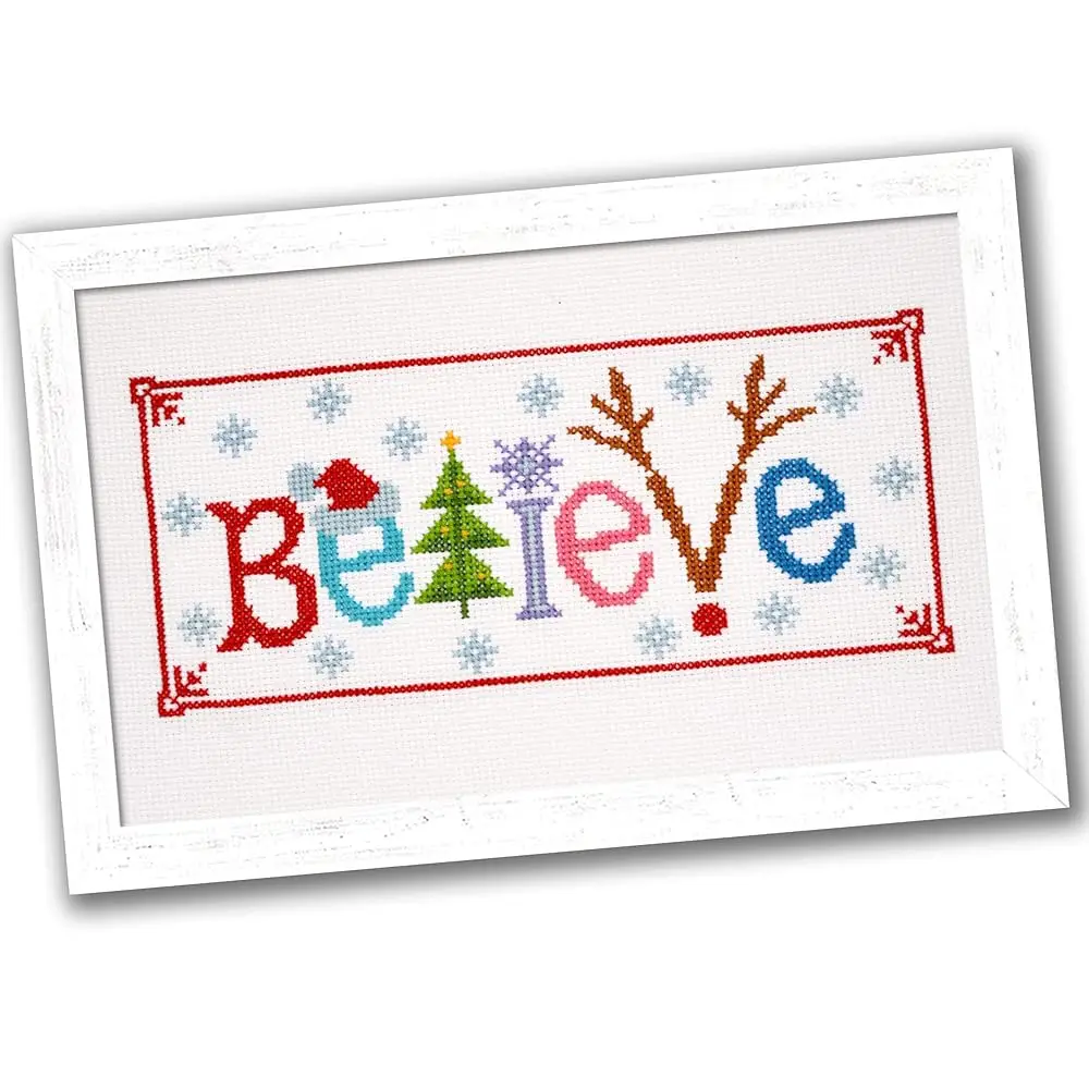 Counted Cross Stitch Kit 'Believe' - Embroidery Set for the Holidays, Encouragement, or Inspiring Everyday Possibilities wit
Counted Cross Stitch Kit 'Believe' - Embroidery Set for the Holidays, Encouragement, or Inspiring Everyday Possibilities wit