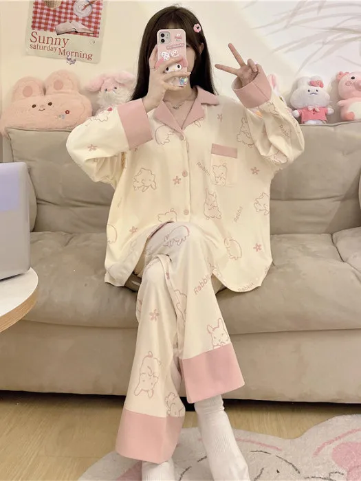 Sweet Cute Sleepwear Long Sleeve Home Clothes Set for Women Spring Autumn Winter Outwear Comfortable Warmth Bedroom Leisure
Sweet Cute Sleepwear Long Sleeve Home Clothes Set for Women Spring Autumn Winter Outwear Comfortable Warmth Bedroom Leisure