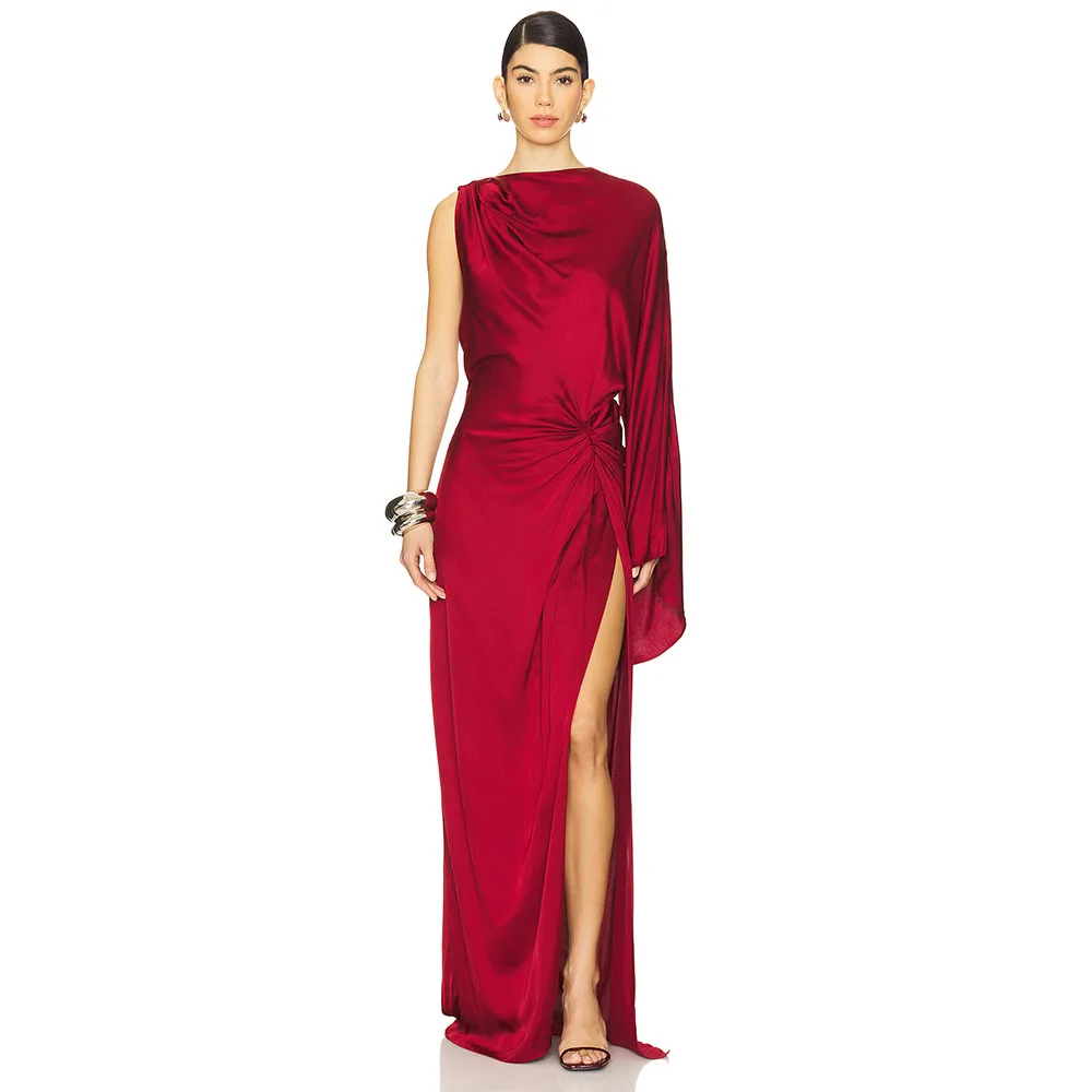 One Shoulder Burgundy Satin Evening Dress Sheath Women's Prom Gown Long Sleeve Slit Formal Party Dress Floor Length Saudi Dress
One Shoulder Burgundy Satin Evening Dress Sheath Women's Prom Gown Long Sleeve Slit Formal Party Dress Floor Length Saudi Dress