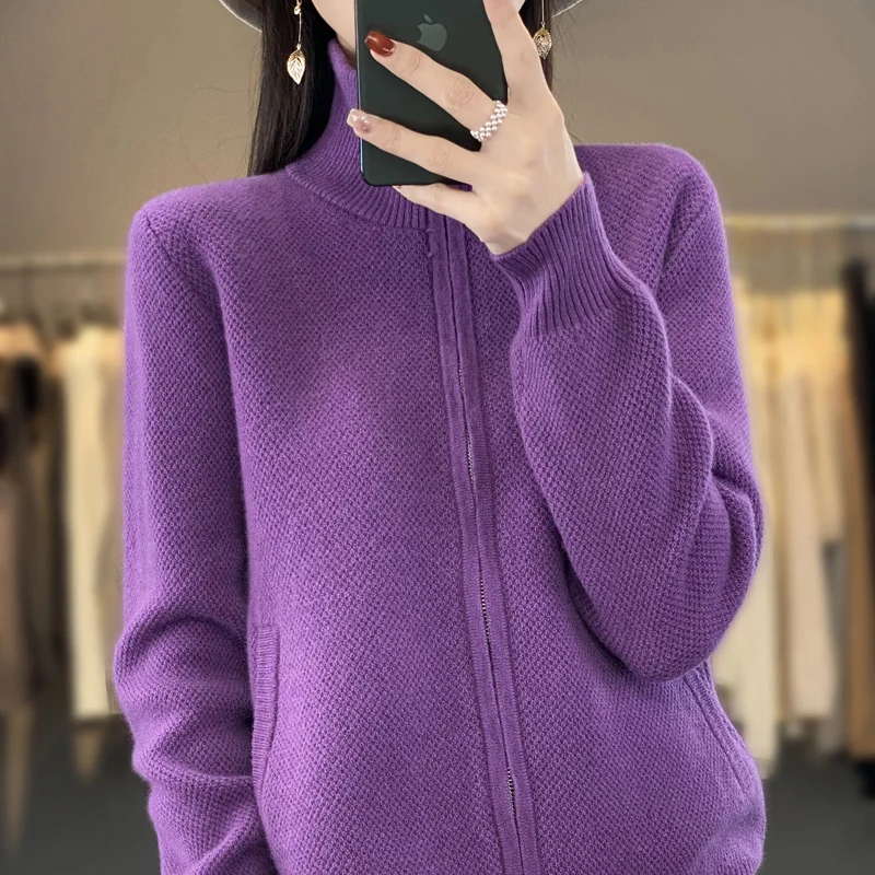 Fashion High-Neck Zipper 100% Merino Wool Cardigan Casual Solid Color Cashmere Long Sleeves Soft Warm Versatile Clothing Top
Fashion High-Neck Zipper 100% Merino Wool Cardigan Casual Solid Color Cashmere Long Sleeves Soft Warm Versatile Clothing Top
