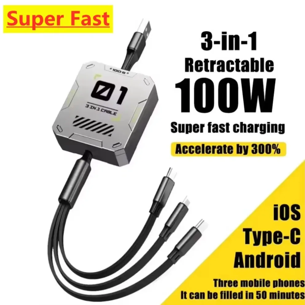 Выдвижной USB-кабель 100 Вт 3 в 1, кабели для сверхбыстрой зарядки PD Type C, кабель для микроданий, шнур для Android iPhone Huawei Samsung
Выдвижной USB-кабель 100 Вт 3 в 1, кабели для сверхбыстрой зарядки PD Type C, кабель для микроданий, шнур для Android iPhone Huawei Samsung