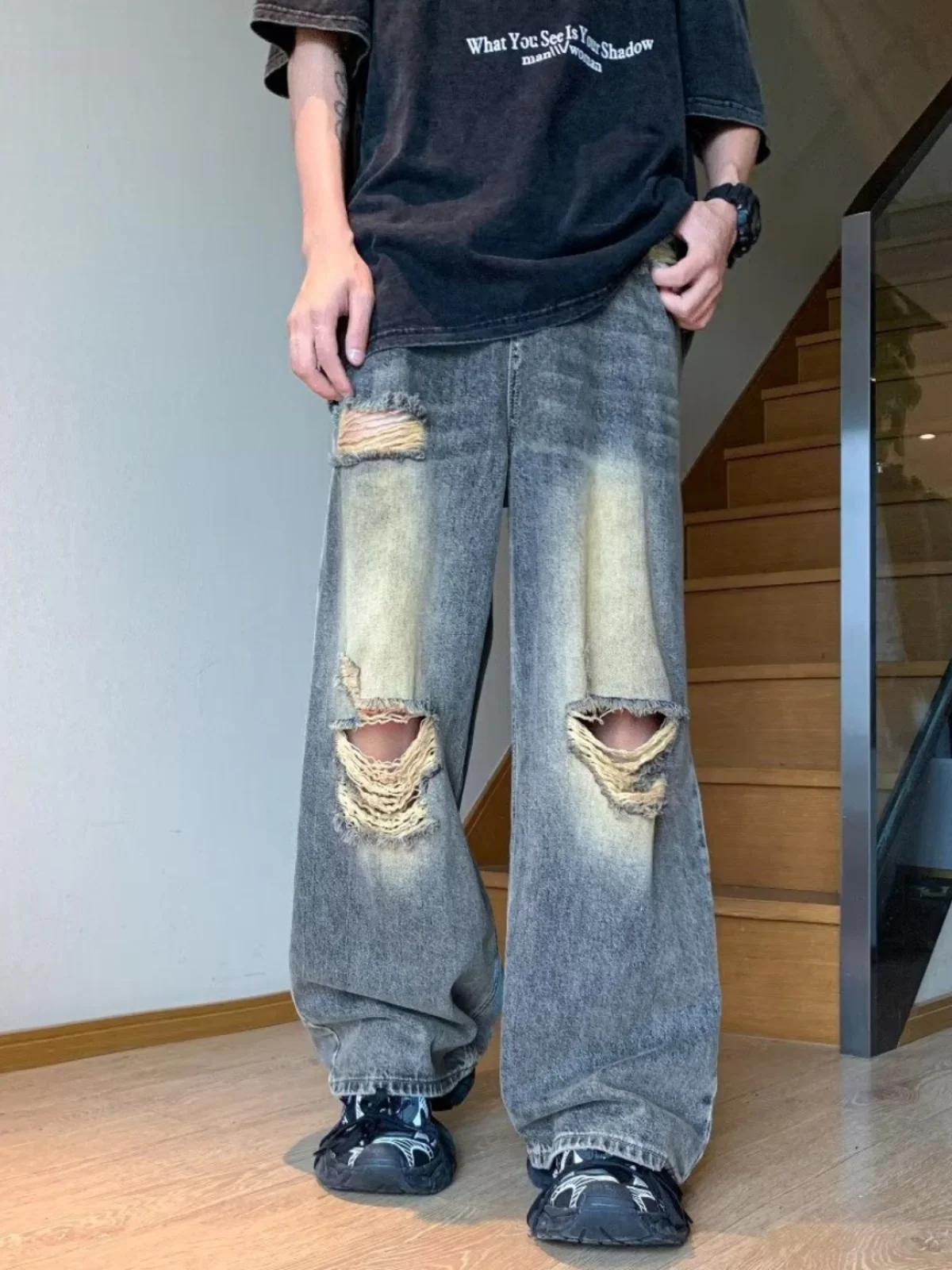 Retro Hole Denim Jeans Men's Spring New High Street Waed Loose Straight Leg Wide Leg Floor Length Pants Casual Straight Foot
Retro Hole Denim Jeans Men's Spring New High Street Waed Loose Straight Leg Wide Leg Floor Length Pants Casual Straight Foot