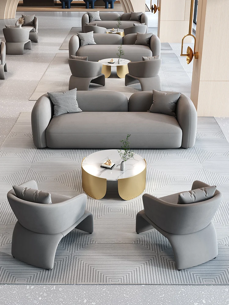 Hotel lobby Lobby VIP club lounge area Reception arc-shaped circular sales office to discuss sofa combination
Hotel lobby Lobby VIP club lounge area Reception arc-shaped circular sales office to discuss sofa combination