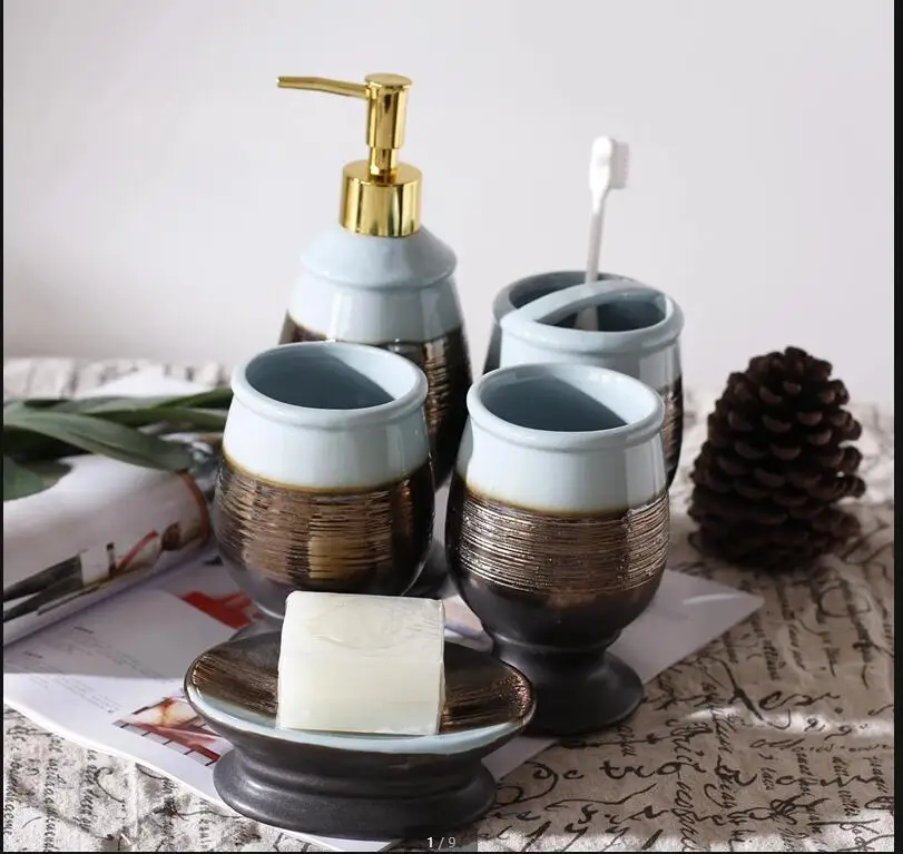 European Style Bathroom Five-piece Ceramic Wash Kit Home Accessories Set Hotel Hand Soap Bottle Dish Mouthwash Cup
European Style Bathroom Five-piece Ceramic Wash Kit Home Accessories Set Hotel Hand Soap Bottle Dish Mouthwash Cup