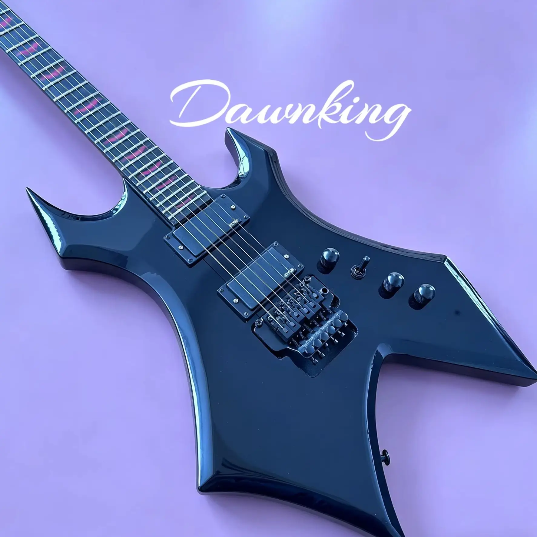 US warehouse Black Electric Guitar With Pink Inlay EMG Pickups Mahogany Body Double Lock Tremolo Heavy Metal Guitar Free Shipping
US warehouse Black Electric Guitar With Pink Inlay EMG Pickups Mahogany Body Double Lock Tremolo Heavy Metal Guitar Free Shipping
