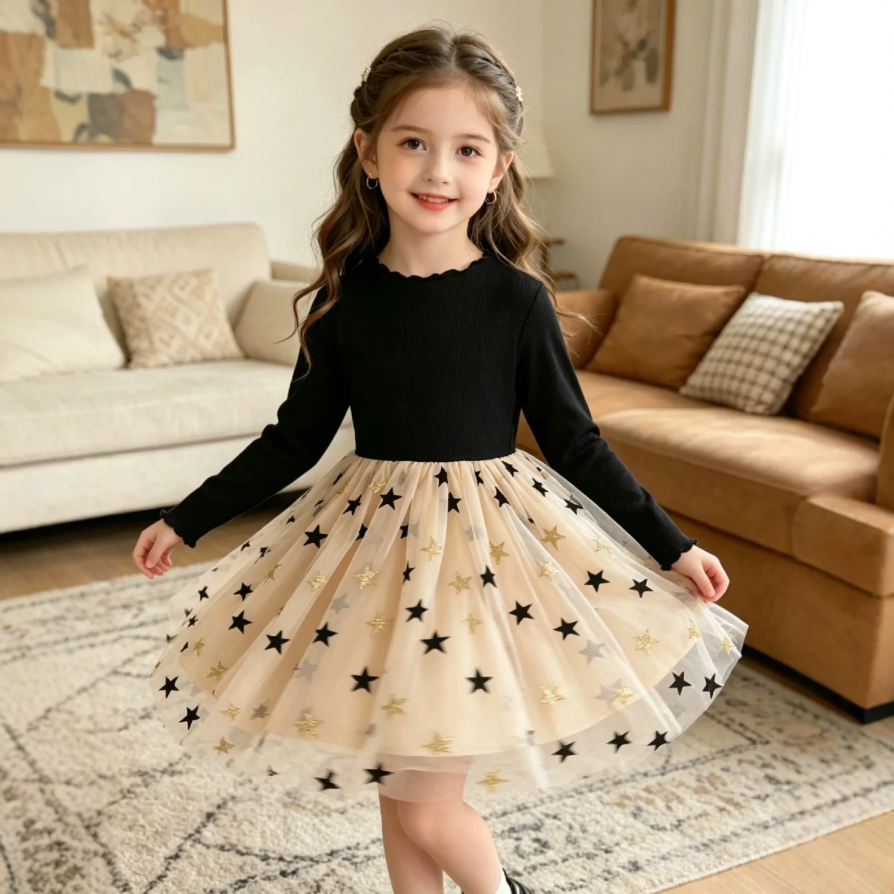 2026 Girls' Spring and Autum Long-sleeved Dress, Korean Style, Star-patterned, Children's Fashionable Skirt, Princess Dress
2026 Girls' Spring and Autum Long-sleeved Dress, Korean Style, Star-patterned, Children's Fashionable Skirt, Princess Dress