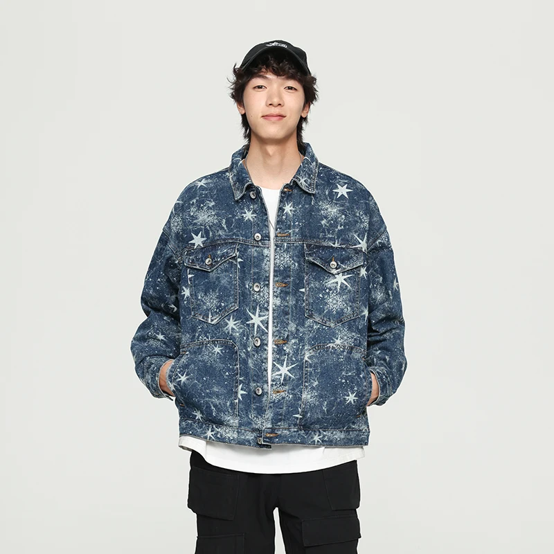 American High Street Star Light Washed Denim Jacket Men Spring Autumn Loose Casual Plus Size Denim Jeans Jacket Coat Outerwear
American High Street Star Light Washed Denim Jacket Men Spring Autumn Loose Casual Plus Size Denim Jeans Jacket Coat Outerwear