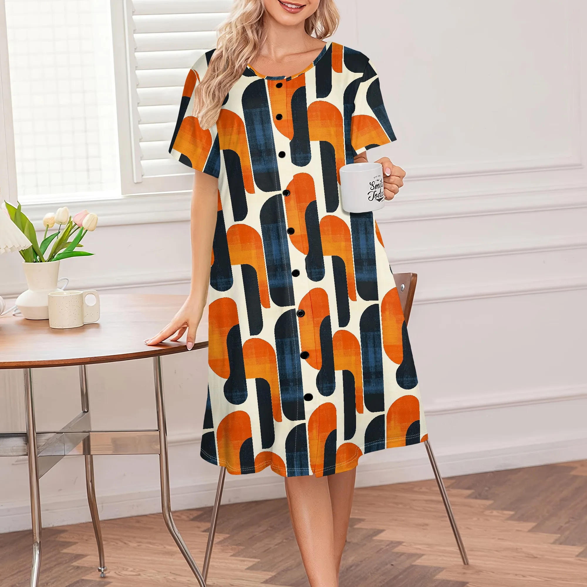Comfortable House Dress for Women, Geometric Print, Button Front, S-3XL Casual Home
Comfortable House Dress for Women, Geometric Print, Button Front, S-3XL Casual Home