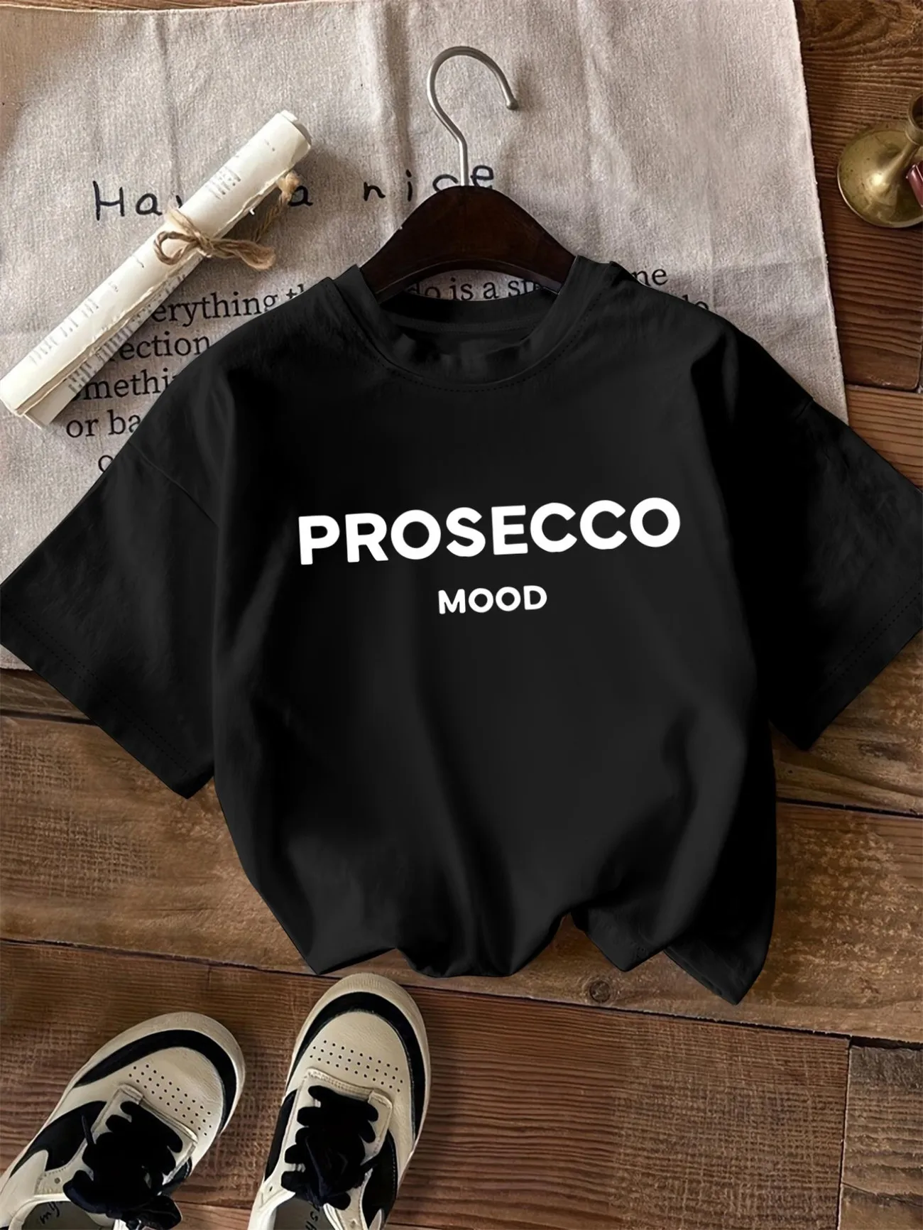 Plus - Size Black Round Neck T - Shirt with 'Prosecco Mood' Print: Fun - trendy and Bubbly - inspired
Plus - Size Black Round Neck T - Shirt with 'Prosecco Mood' Print: Fun - trendy and Bubbly - inspired