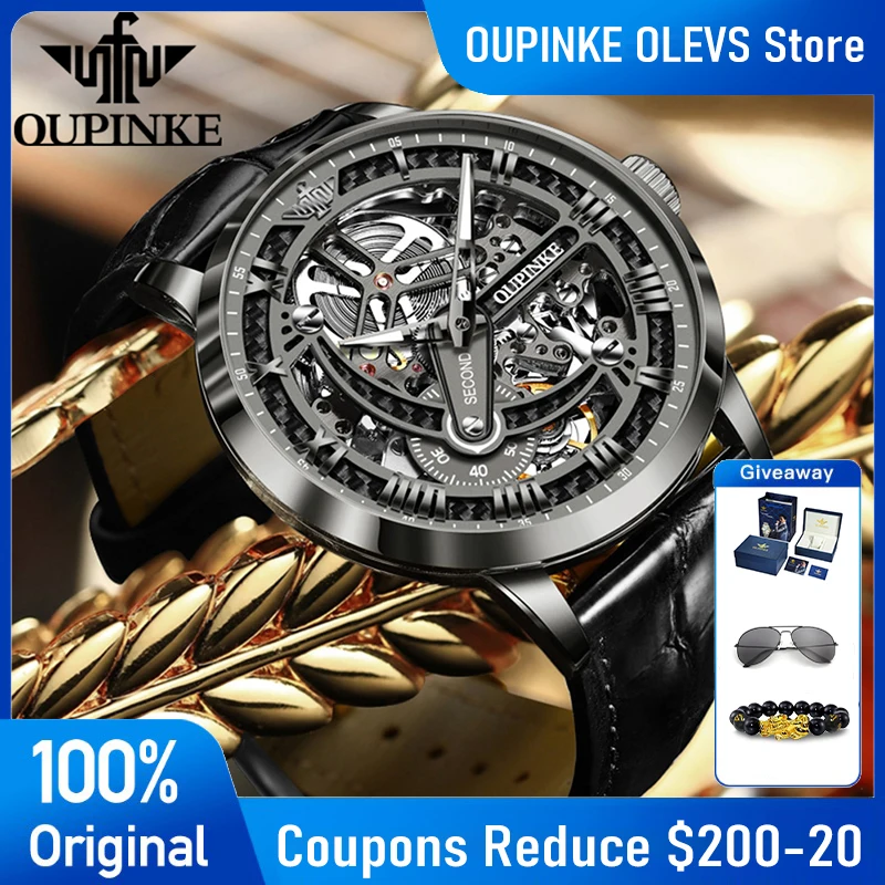 OUPINKE 3173 Skeleton Automatic Mechanical Watch Luxury Brand 50M Waterproof Watch Leather Strap Mens Watch Box Gifts Reloj
OUPINKE 3173 Skeleton Automatic Mechanical Watch Luxury Brand 50M Waterproof Watch Leather Strap Mens Watch Box Gifts Reloj