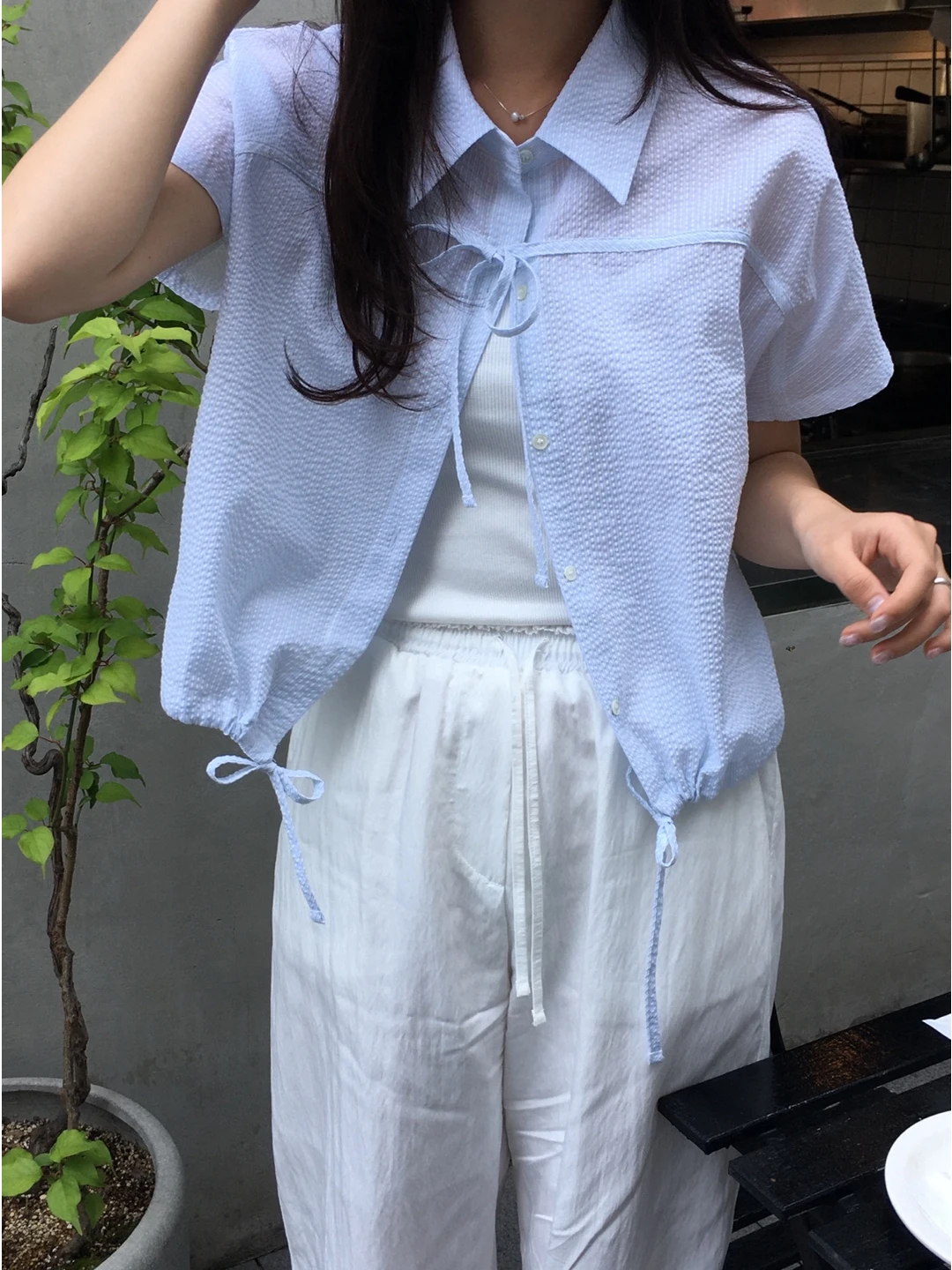 Summer Gentle Wind Bubble Stripe Single Buttoned Belted ort Sve irt Texture Collar Open Cardigan Top Women's Straight Cut
Summer Gentle Wind Bubble Stripe Single Buttoned Belted ort Sve irt Texture Collar Open Cardigan Top Women's Straight Cut