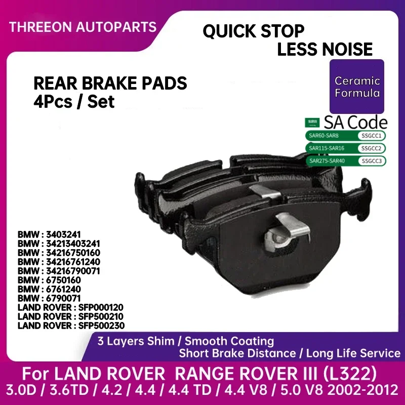 THREEON Rear Brake Pad For LAND ROVER RANGE ROVER III (L322) 3.0D / 3.6TD / 4.2 / 4.4 / 4.4 TD / 4.4 V8 / 5.0 V8 TO1292-R
THREEON Rear Brake Pad For LAND ROVER RANGE ROVER III (L322) 3.0D / 3.6TD / 4.2 / 4.4 / 4.4 TD / 4.4 V8 / 5.0 V8 TO1292-R