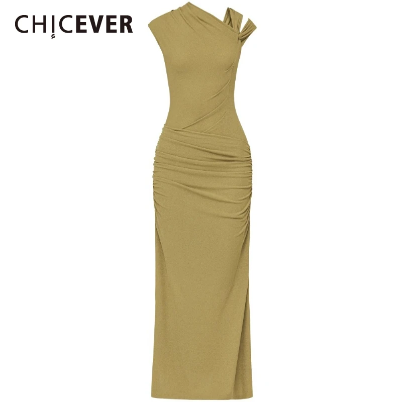 CHICEVER Solid Minimalist Slimming Dresses for Women Diagonal Collar Short Sleeve High Waist Patchwork Folds Long Dress Female
CHICEVER Solid Minimalist Slimming Dresses for Women Diagonal Collar Short Sleeve High Waist Patchwork Folds Long Dress Female