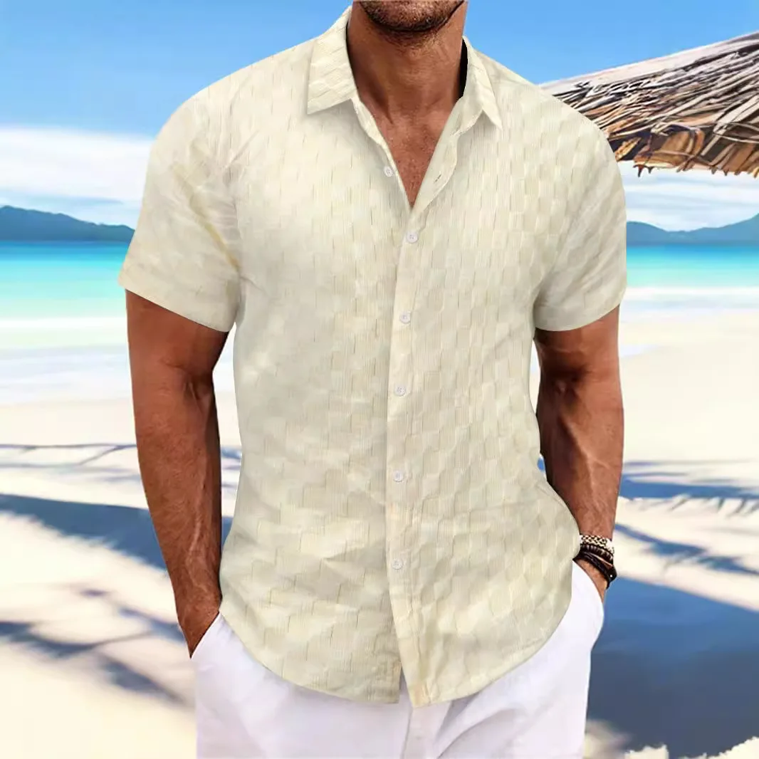 Summer Men's Shirt Beach Fashion Plaid Jacquard Lapel Single Breasted Casual Comfortable Cardigan tops Short Sleeves
Summer Men's Shirt Beach Fashion Plaid Jacquard Lapel Single Breasted Casual Comfortable Cardigan tops Short Sleeves