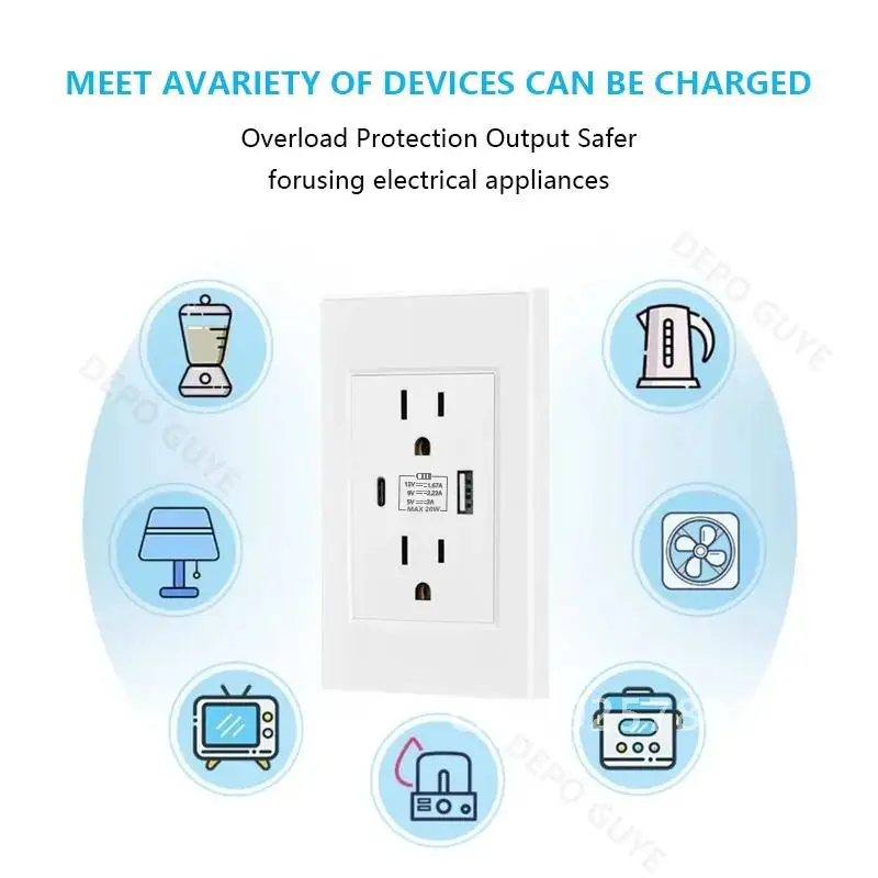 American Charging Standard USB Type-C 20W Fast Thai Power Outlet,US Home With Panel Mexico Socket White/ Plug 3.1A Black Plastic
American Charging Standard USB Type-C 20W Fast Thai Power Outlet,US Home With Panel Mexico Socket White/ Plug 3.1A Black Plastic