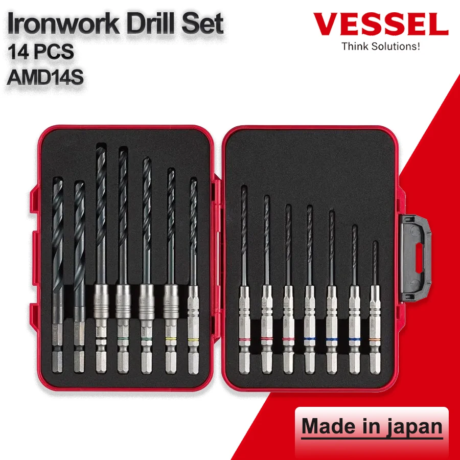 VESSEL 14 PCS “Cushion” Drill Bit Set for Steel and Metal Drilling Cutter Machine DIY Woodworking Drilling Tool No.AMD14S
VESSEL 14 PCS “Cushion” Drill Bit Set for Steel and Metal Drilling Cutter Machine DIY Woodworking Drilling Tool No.AMD14S