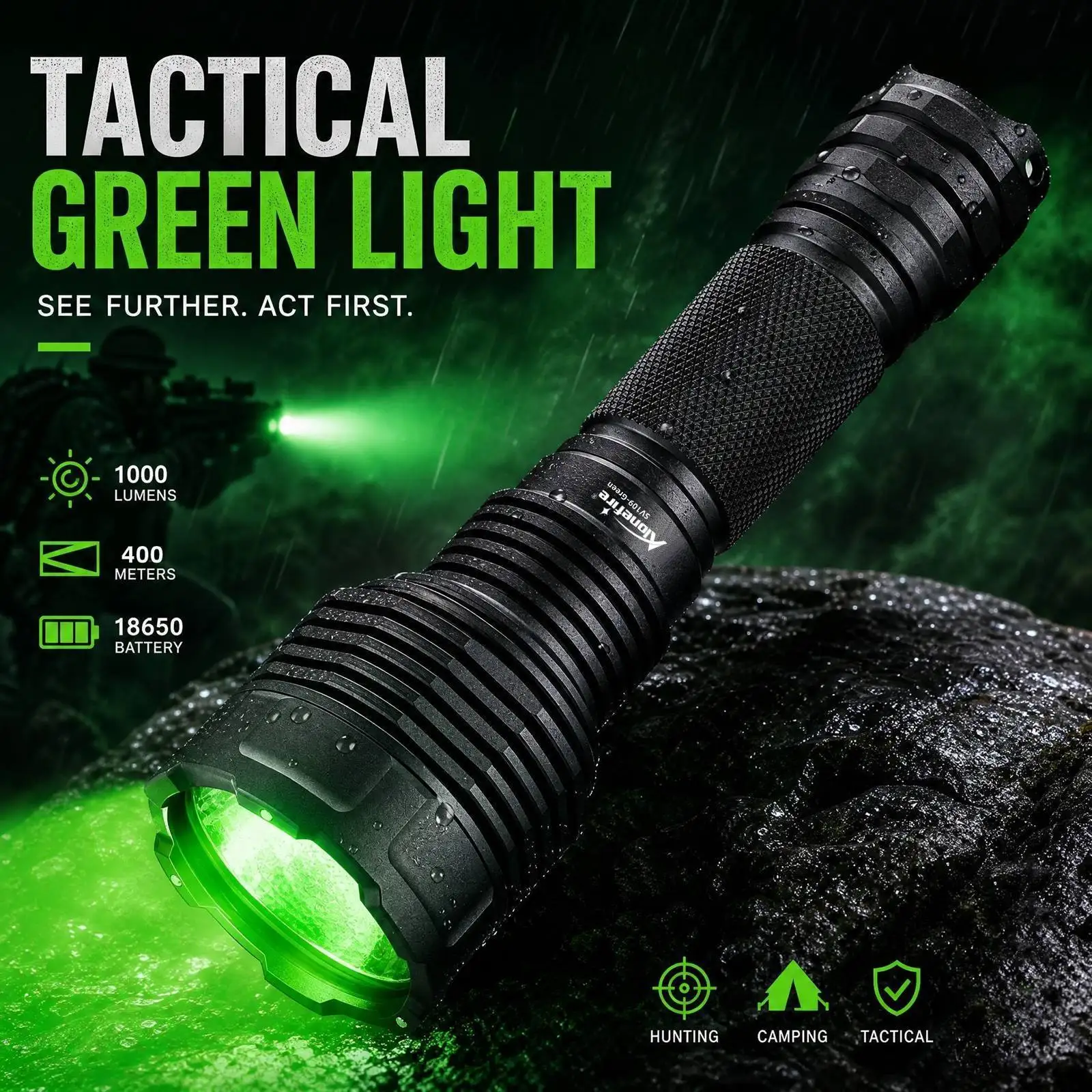Alonefire Green Light High Power Led flashlight Rechargeable Aluminum Spotlight Torch Camping Outdoor Hike Hunting Fishing Lamp
Alonefire Green Light High Power Led flashlight Rechargeable Aluminum Spotlight Torch Camping Outdoor Hike Hunting Fishing Lamp