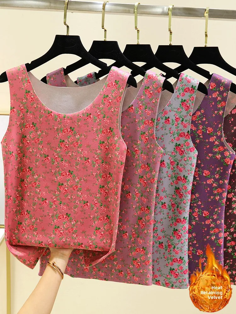 Heated Fiber Fleece Lined Floral Print round Neck Vest Women's Winter Thermal Underwear Sleeveless Close Fit Inner Shirt
Heated Fiber Fleece Lined Floral Print round Neck Vest Women's Winter Thermal Underwear Sleeveless Close Fit Inner Shirt
