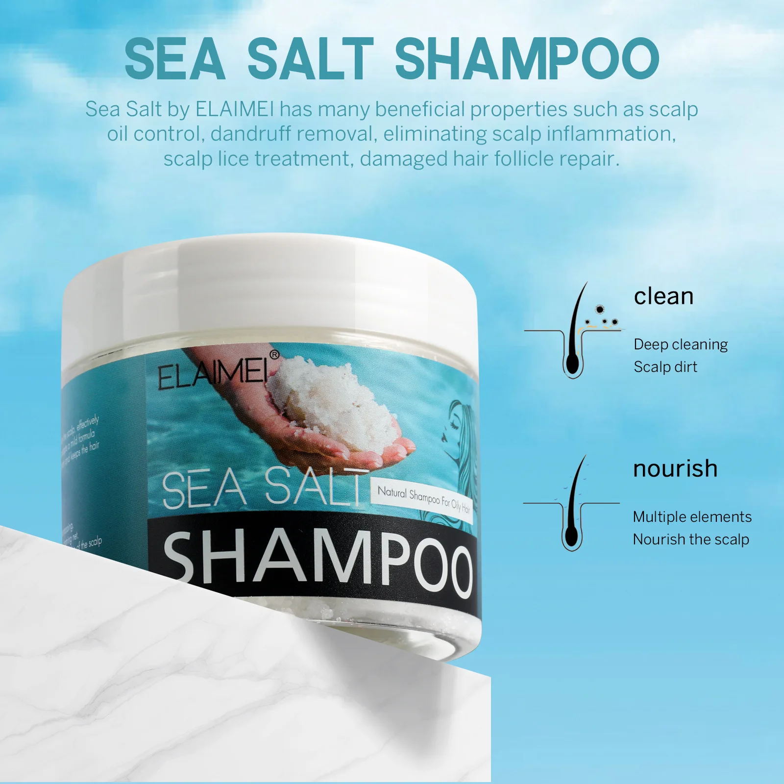 Moisturizing and Nourishing Shampoo by ELAIMEI - Enriched with Sea Salt for Clean, Oil-Control and Dandruff Relief
Moisturizing and Nourishing Shampoo by ELAIMEI - Enriched with Sea Salt for Clean, Oil-Control and Dandruff Relief