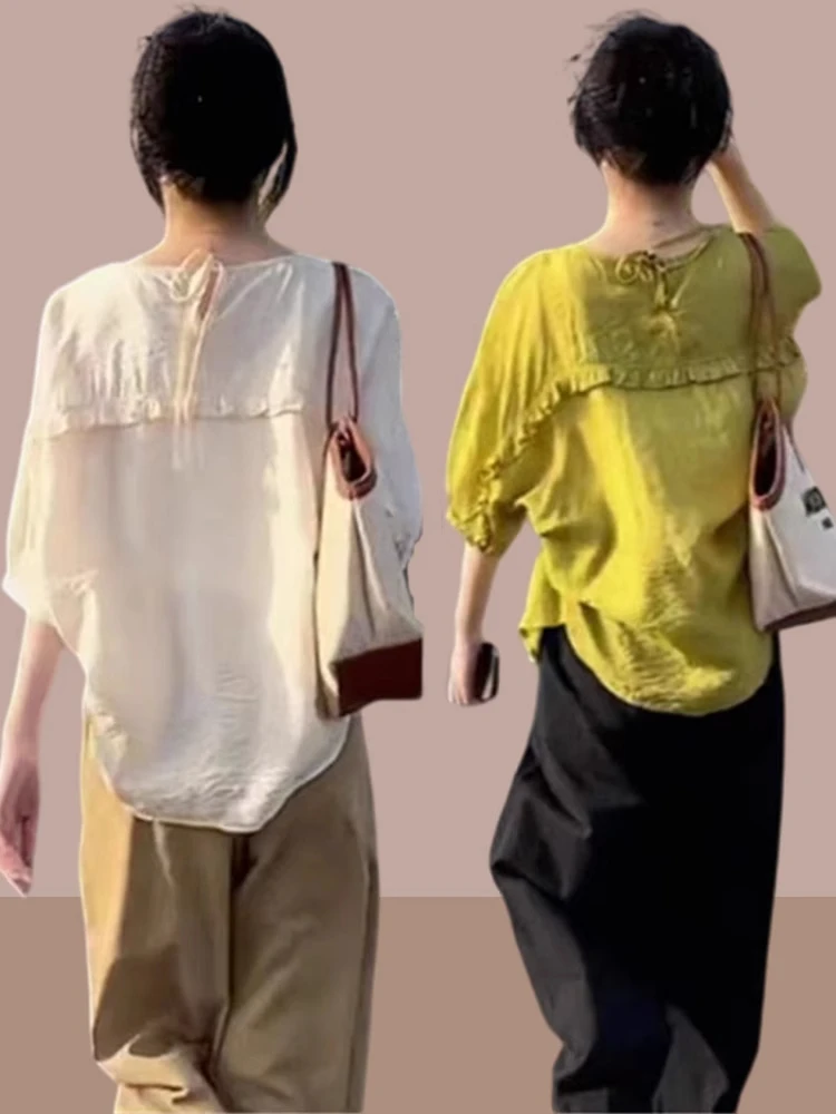 Loose Fashion Doll Shirt Half Sleeve Women's Shirt Summer New Style Lotus Leaf Sun Protection Small Shirt Top
Loose Fashion Doll Shirt Half Sleeve Women's Shirt Summer New Style Lotus Leaf Sun Protection Small Shirt Top