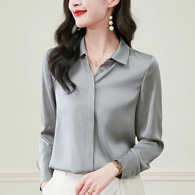 Real Silk Women's Basic Shirt Buttons Long Sleeve Elegant Fashion Shirts Blouses for Women Tops Office Lady Work Wear Blouse
Real Silk Women's Basic Shirt Buttons Long Sleeve Elegant Fashion Shirts Blouses for Women Tops Office Lady Work Wear Blouse