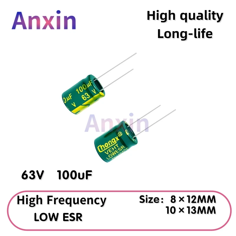 50PCS 63V100uF Aluminum Capacitor, High Frequency Low ESR 105°C Radial for Power Supply Long-life 8×12MM 10×13MM
50PCS 63V100uF Aluminum Capacitor, High Frequency Low ESR 105°C Radial for Power Supply Long-life 8×12MM 10×13MM