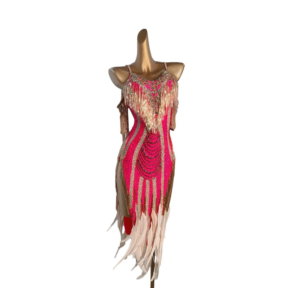 Latin Dance Dress High-end Custom Gilded Suspender Feather Skirt Tango Women Adult Children Stage Professional Clothing
Latin Dance Dress High-end Custom Gilded Suspender Feather Skirt Tango Women Adult Children Stage Professional Clothing