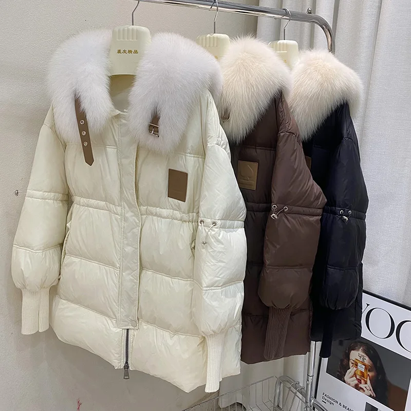 Winter Natural Fur Collar White Duck Down Jacket Women Waist Drawstring Quilted Down Jacket Female Warm Zipper Parker Outwear
Winter Natural Fur Collar White Duck Down Jacket Women Waist Drawstring Quilted Down Jacket Female Warm Zipper Parker Outwear