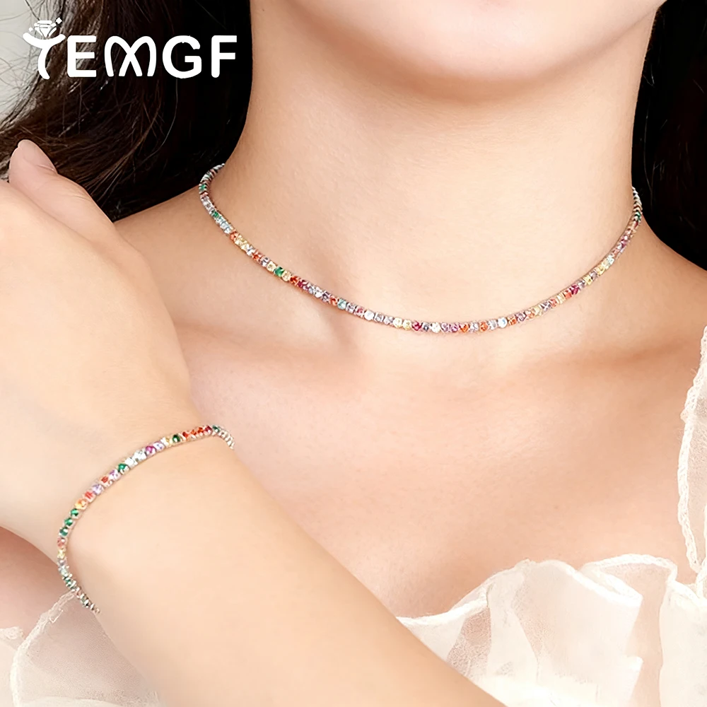 TEMGF 2.5mm Rainbow Zircon Bracelet/Necklace 925 Sterling Silver Tennis Chain for Women Girls Fine Jewelry Fashion Birthday Gift
TEMGF 2.5mm Rainbow Zircon Bracelet/Necklace 925 Sterling Silver Tennis Chain for Women Girls Fine Jewelry Fashion Birthday Gift