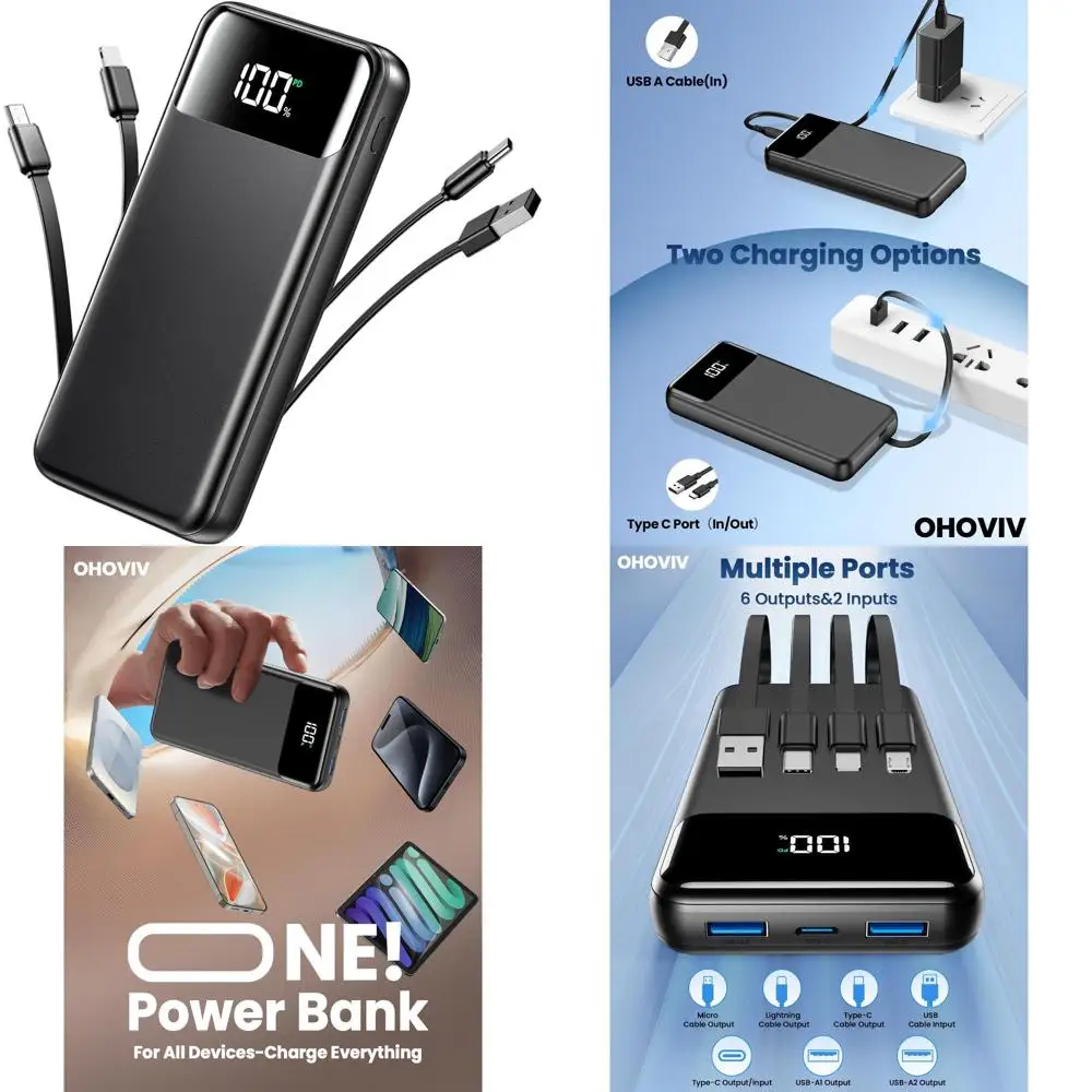 22.5W Fast Charging 50,000mAh Power Bank with Built-in Cables, Portable Charger for iPhone 17/16/15/14 and Travel
22.5W Fast Charging 50,000mAh Power Bank with Built-in Cables, Portable Charger for iPhone 17/16/15/14 and Travel