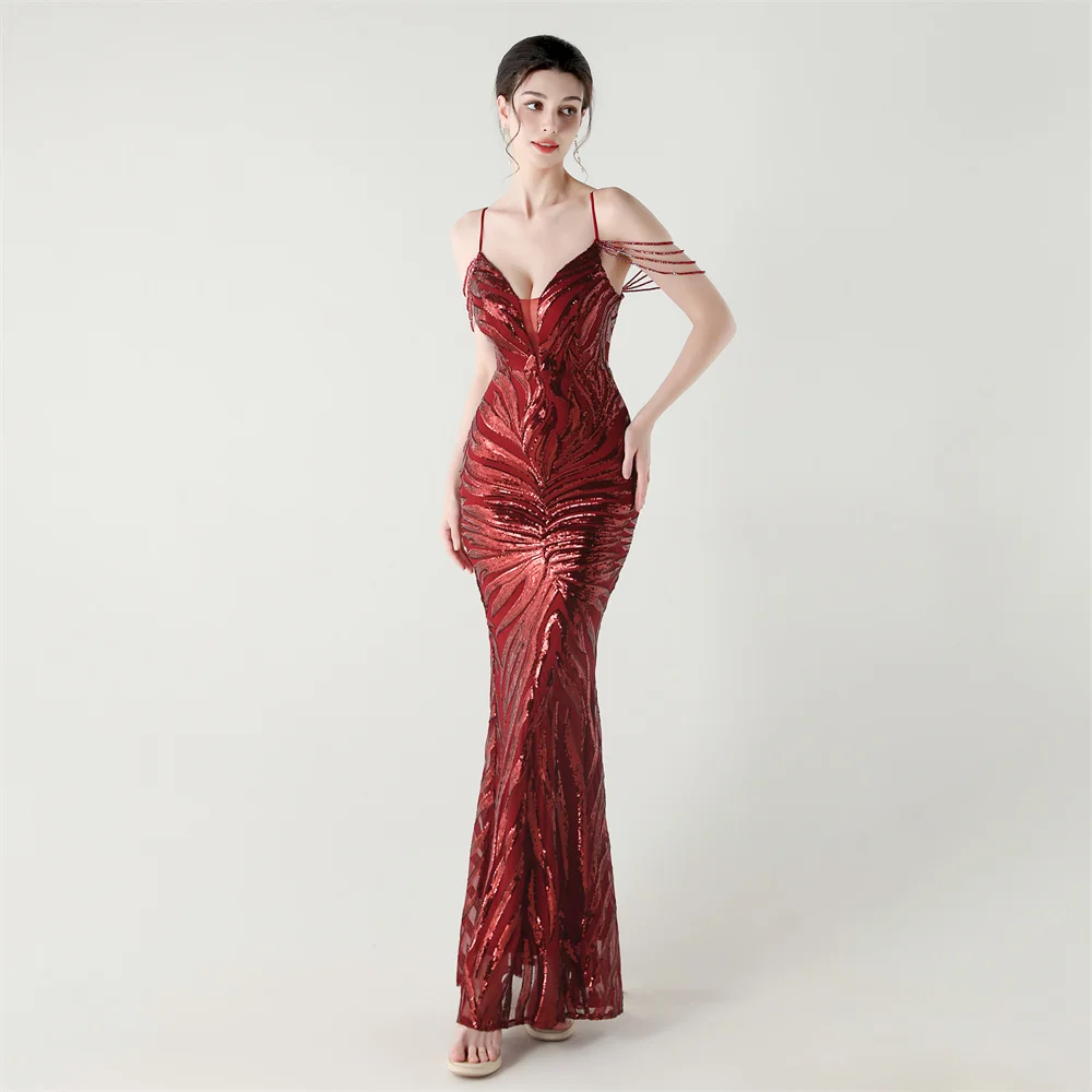 Women's Chic Strap Mermaid Evening Dress Elegant Deep V-Neck Sequins with Beads for Formal Wedding Party Occasions
Women's Chic Strap Mermaid Evening Dress Elegant Deep V-Neck Sequins with Beads for Formal Wedding Party Occasions