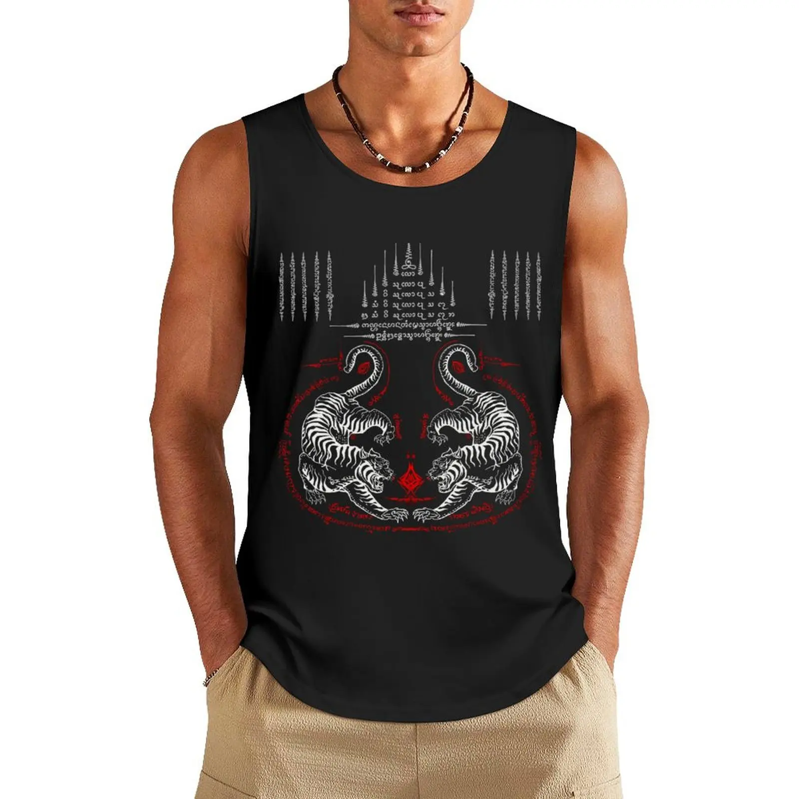 Sak Yant Thai Tattoo Twin Tiger 5 Yant 9 Crowns Sirimongkol Tank Top Working vest Men's tops Men's vest
Sak Yant Thai Tattoo Twin Tiger 5 Yant 9 Crowns Sirimongkol Tank Top Working vest Men's tops Men's vest