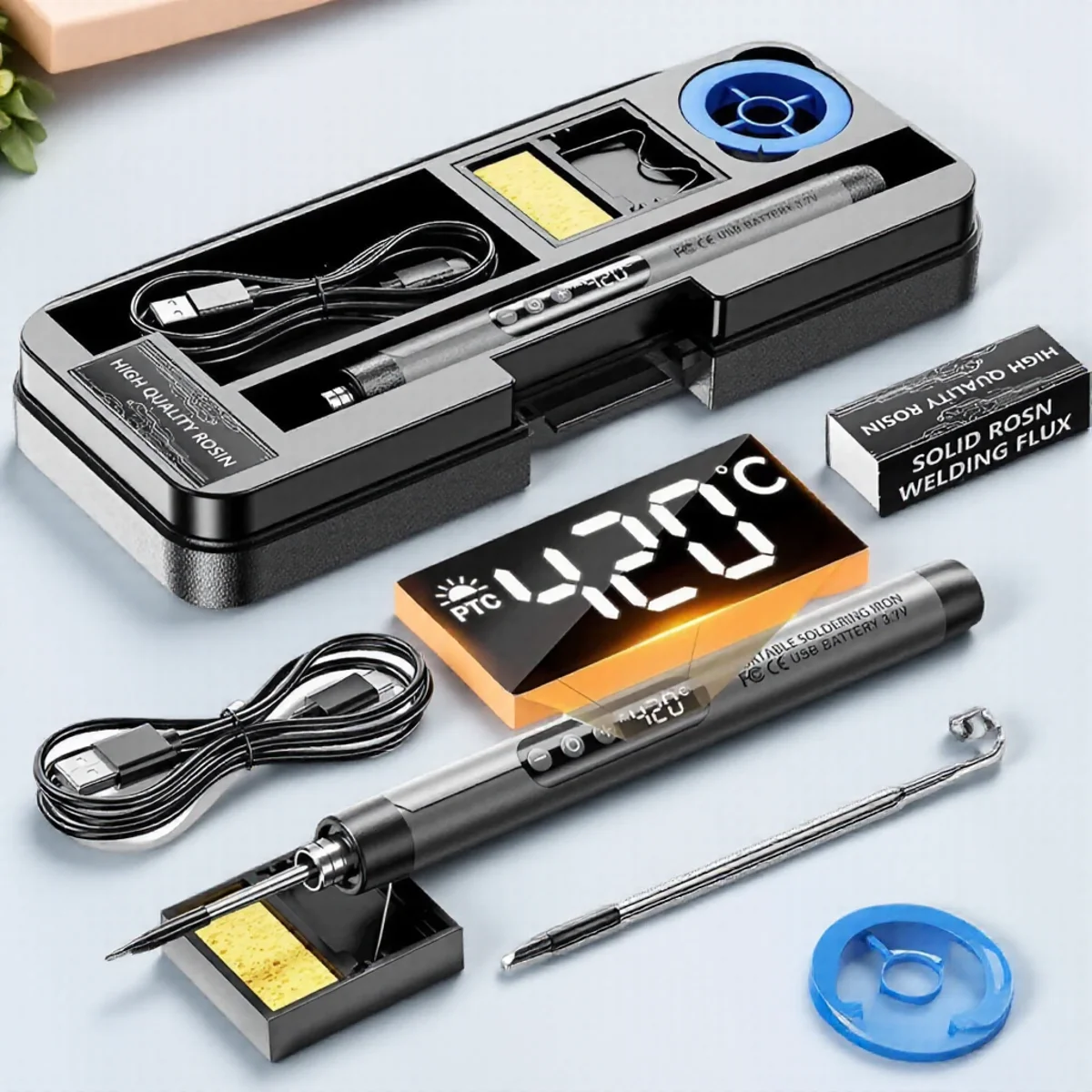 USB Rechargeable Mini Soldering Iron Adjustable Temp with Accessories for DIY Projects Tools
USB Rechargeable Mini Soldering Iron Adjustable Temp with Accessories for DIY Projects Tools