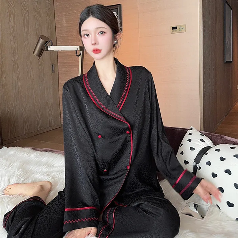 Fashion Women's Pajamas Set High End Lapel Shirt Pant Suit Casual Autumn Winter Home Clothing Ladies Sleepwear Pijama Mujer
Fashion Women's Pajamas Set High End Lapel Shirt Pant Suit Casual Autumn Winter Home Clothing Ladies Sleepwear Pijama Mujer