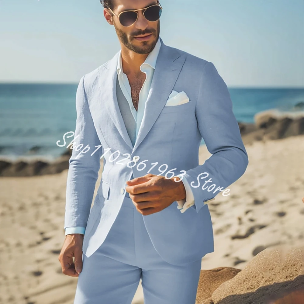 Sky Blue Men's Casual Beach Wedding Linen Suits 2 Piece Single Breasted Male Tuxedo Jacket Pants Lined Lightweight Costume Homme
Sky Blue Men's Casual Beach Wedding Linen Suits 2 Piece Single Breasted Male Tuxedo Jacket Pants Lined Lightweight Costume Homme