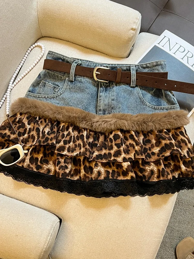 Retro American Spicy Girl Cake Leopard Print Skirt Autumn Winter High Waist Lace Splicing Color Collision Belted Denim S...
Retro American Spicy Girl Cake Leopard Print Skirt Autumn Winter High Waist Lace Splicing Color Collision Belted Denim S...