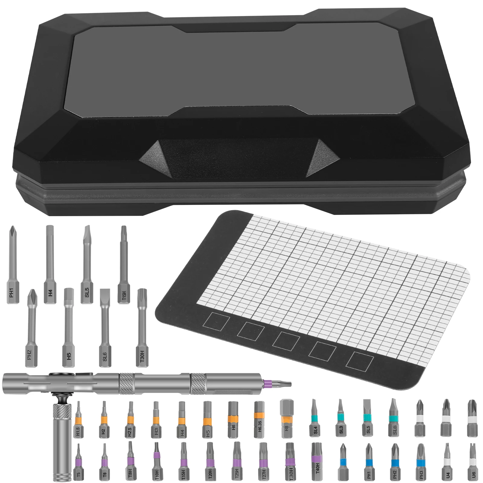 Ratcheting Screwdriver Set Compact Easy Identification 42 in 1 Magnetic Screwdriver for Computer Eyeglass Bicycle Furniture
Ratcheting Screwdriver Set Compact Easy Identification 42 in 1 Magnetic Screwdriver for Computer Eyeglass Bicycle Furniture